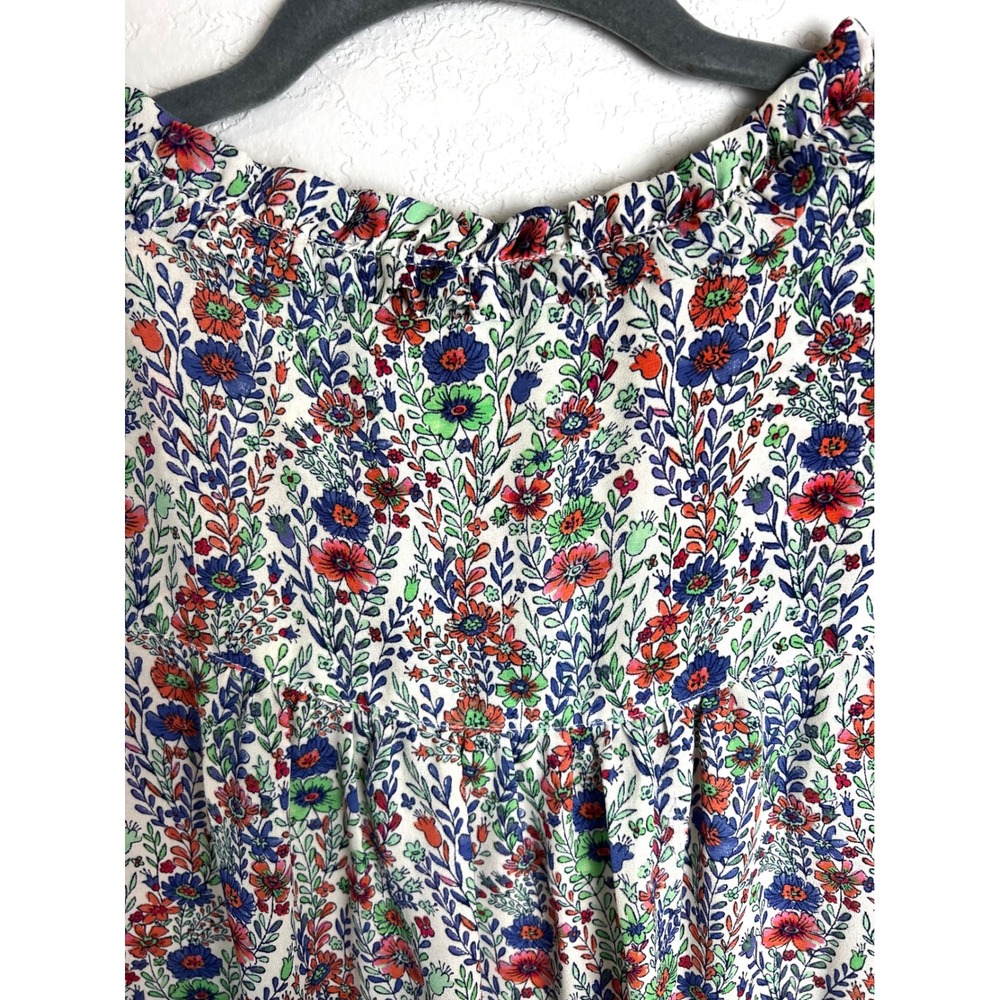 Rose & Olive Floral Tie Neck Blouse Size 1X Plus Flutter Sleeve Cottagecore - Picture 7 of 10